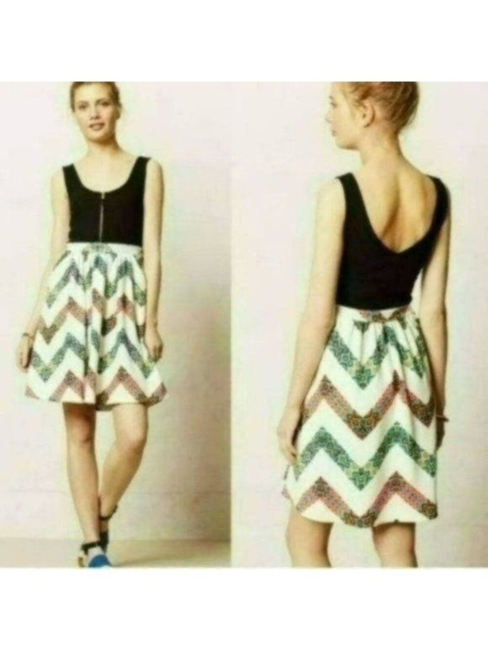 Anthropologie Maeve Amapola Women's Size 2 Black Chevron Casual Mini Dress
